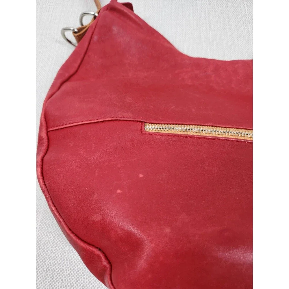 Valentina Red Brown Leather Hobo Shoulder Bag